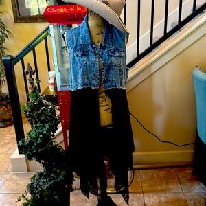 Yahada Asymmetrical Denim and Black Duster/Vest